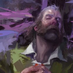 A painted picture of the moustachioed detective Harry from Disco Elysium.