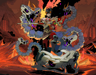 Zag, son of Hades, stands in front of a skeletal hydra.