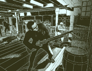 A crew mate points a gun off the ship in Return Of The Obra Dinn