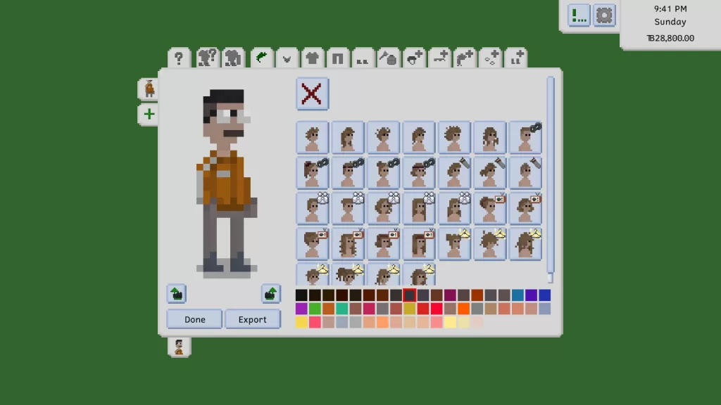 A male Tiny with short dark hair in a slightly different style, thick glasses, a moustache, an orange jacket, and neutral-toned trousers and shoes.